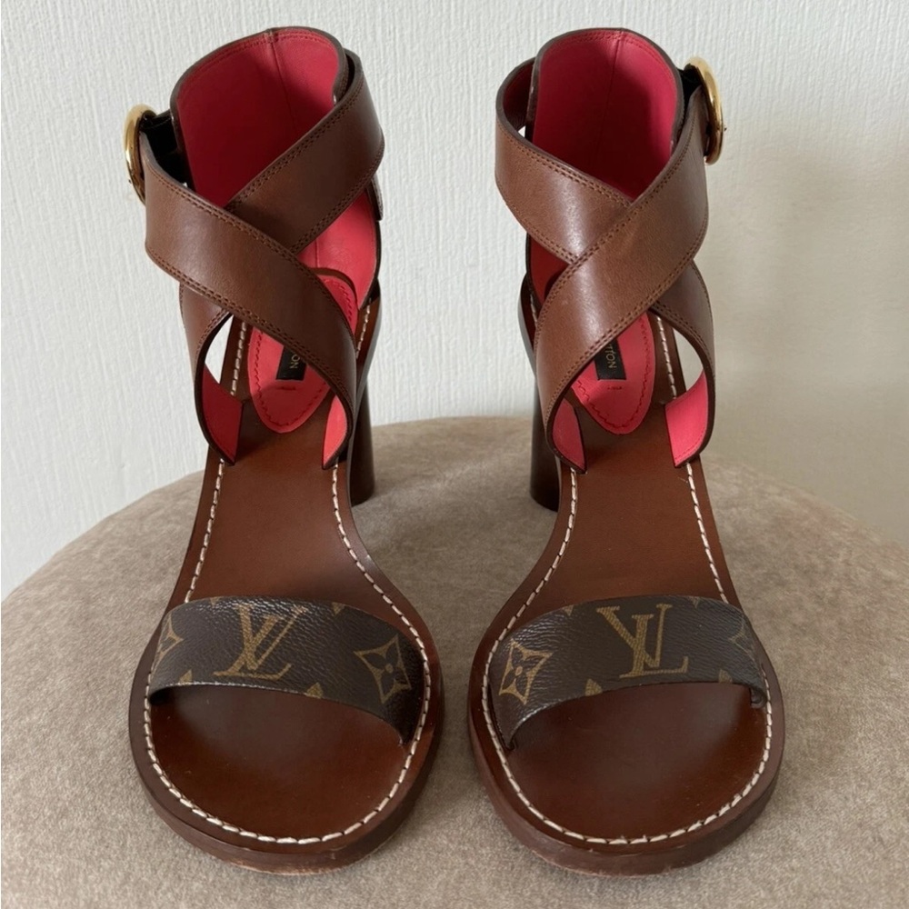 Louis Vuitton Brown and Pink Strappy Heels - Picture 6 of 9